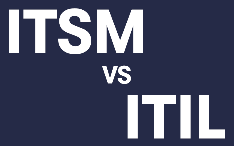 A picture with the Text ITSM VS ITIL in large letters. On a dark blue background.